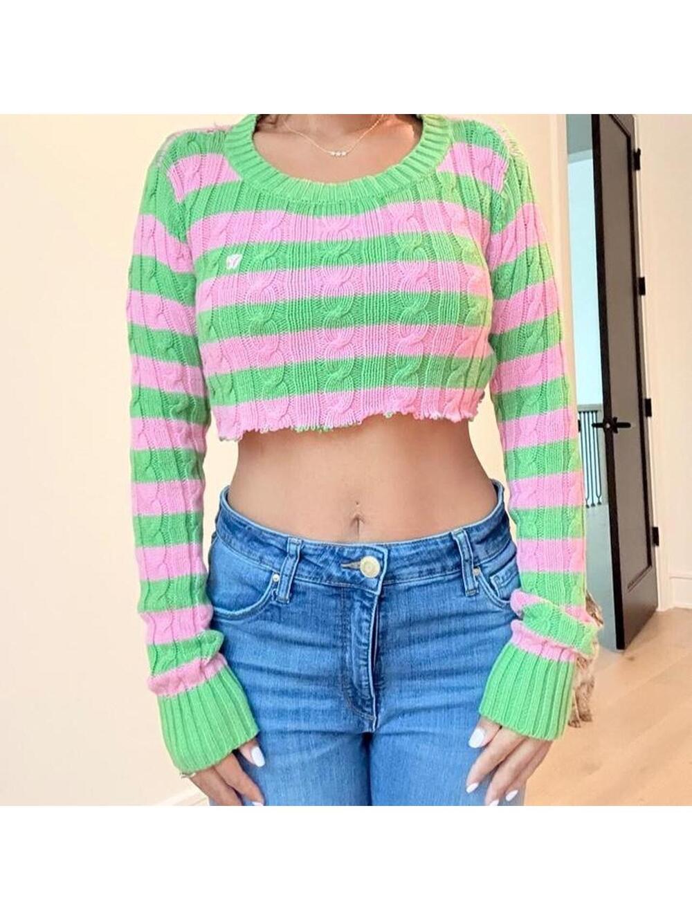Vintage Aeropostale Striped Cable Knit Cropped Sweater  M